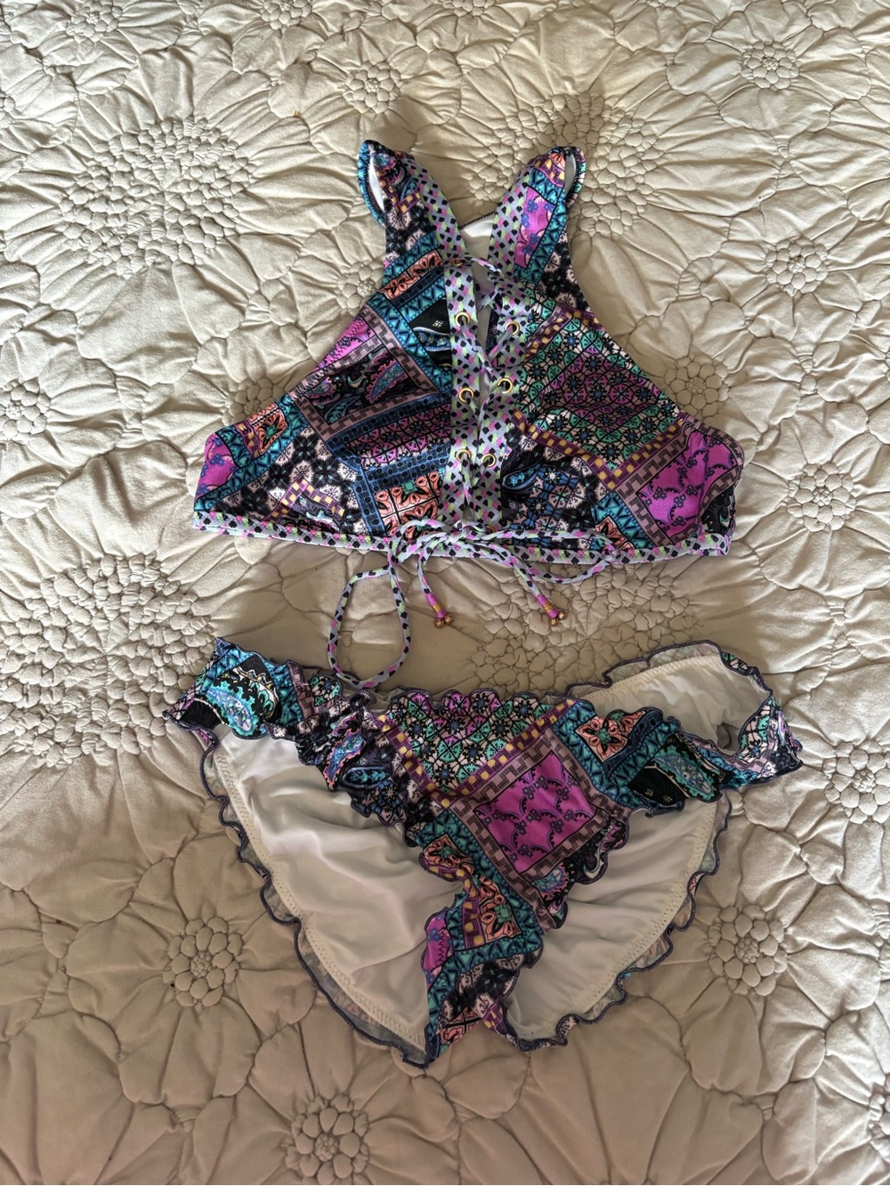Victoria secret Patterned Two-Piece Swimsuit - Pink, Teal & Black
